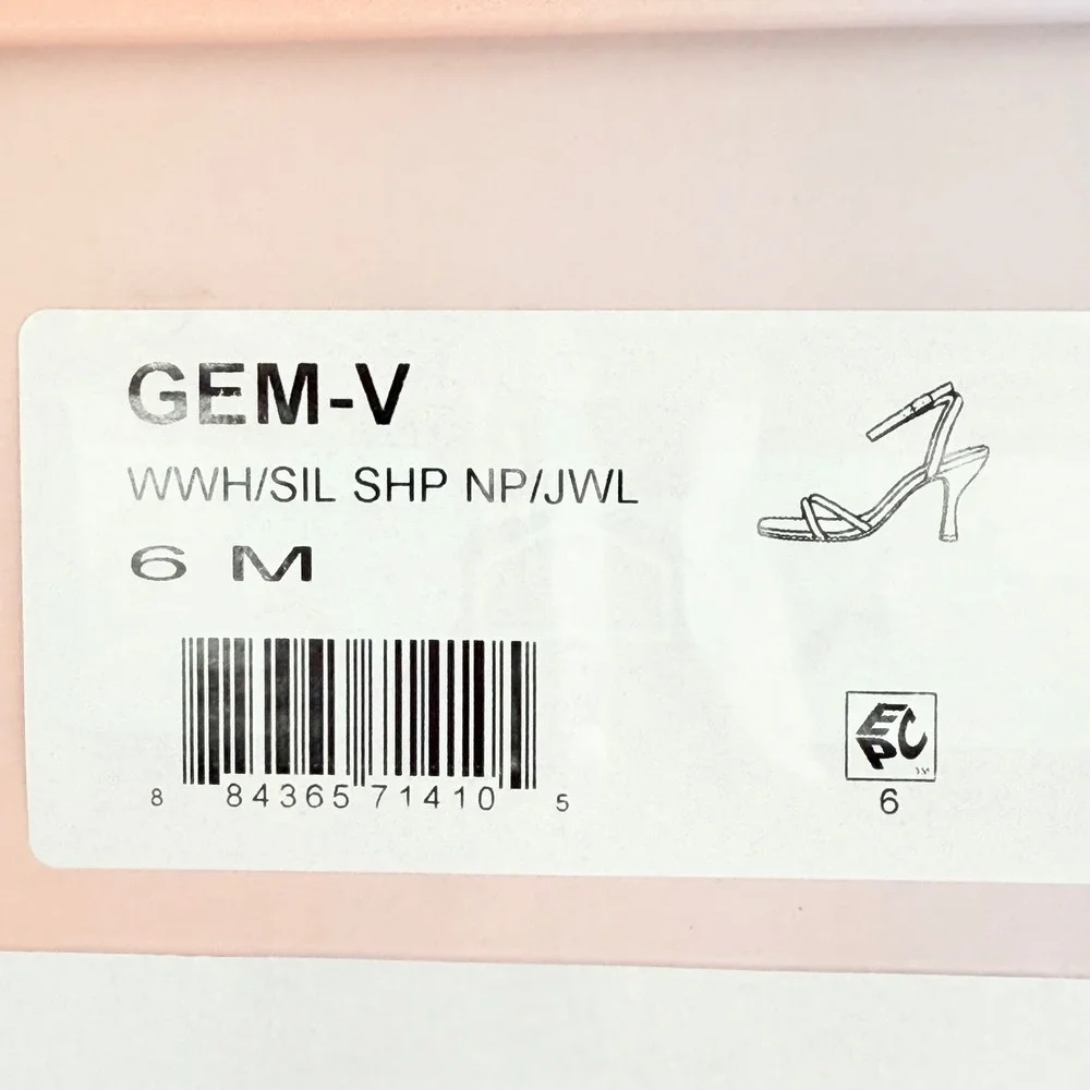 Lisa Vicky Gem V Women's Cream Square Toe Rhinestone Strap Heels Size 6M NWOB